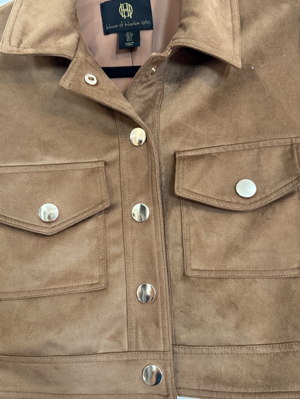 House of Harlow 1960 Cropped Faux Suede Jacket - Brown - Picture 3 of 5